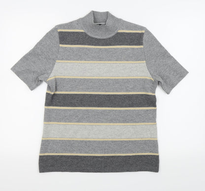 Preloved Basler Womens Grey Striped  Basic T-Shirt Size 10 - Front