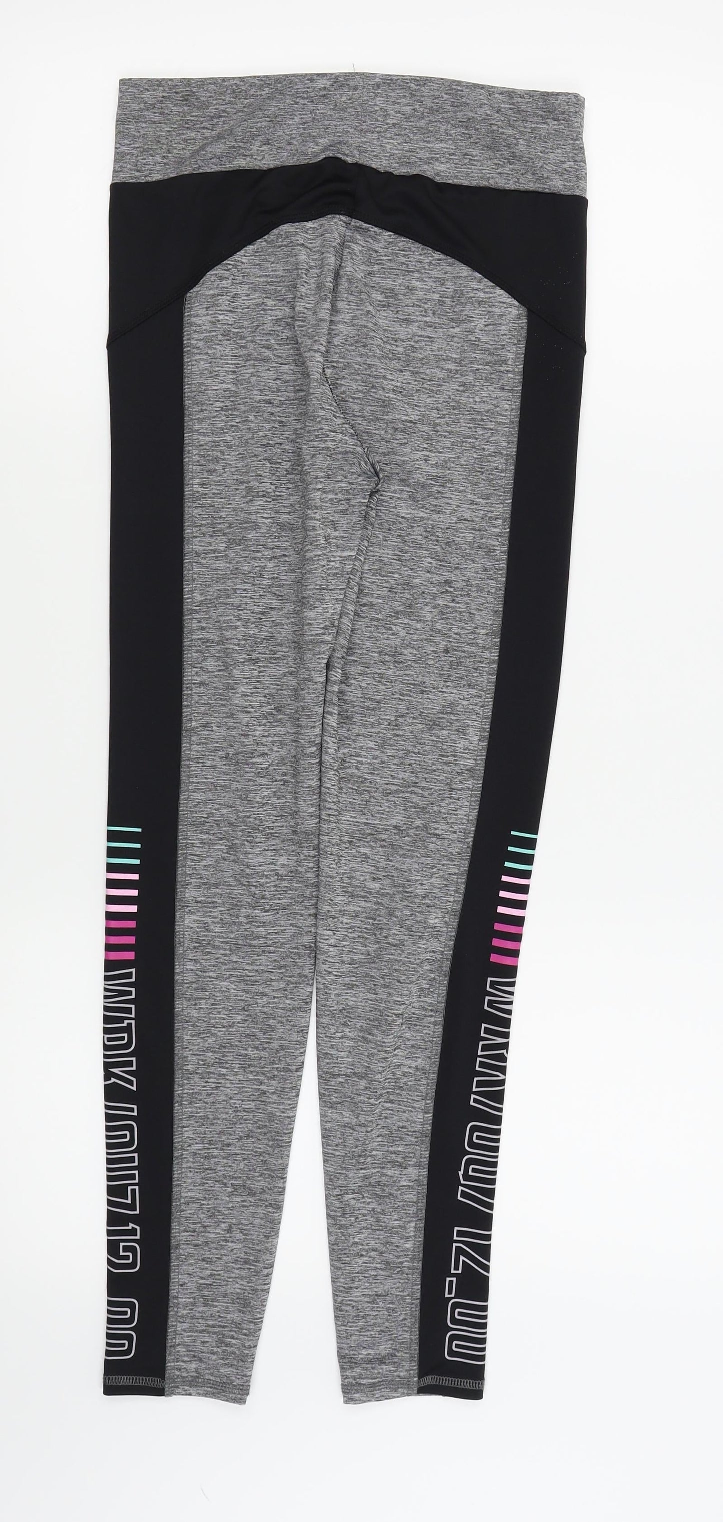 WORKOUT Womens Grey   Compression Leggings Size 10 L25 in