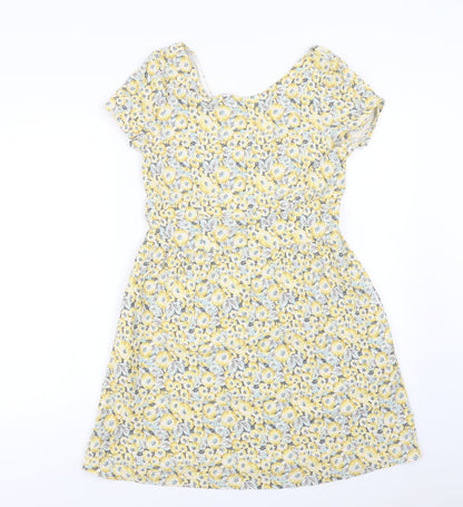 Preloved NEXT  Womens Yellow Floral  A-Line  Size 12 - Front