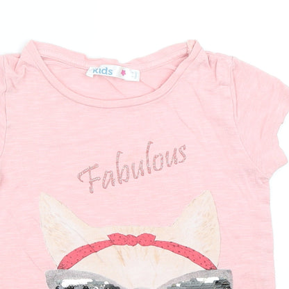 Preloved M&Co Girls Pink   Basic T-Shirt Size 5-6 Years  - Cat - Detail
