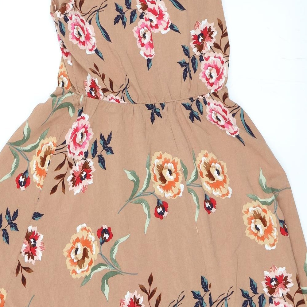 Papaya Womens Brown Floral  Skater Dress  Size 8