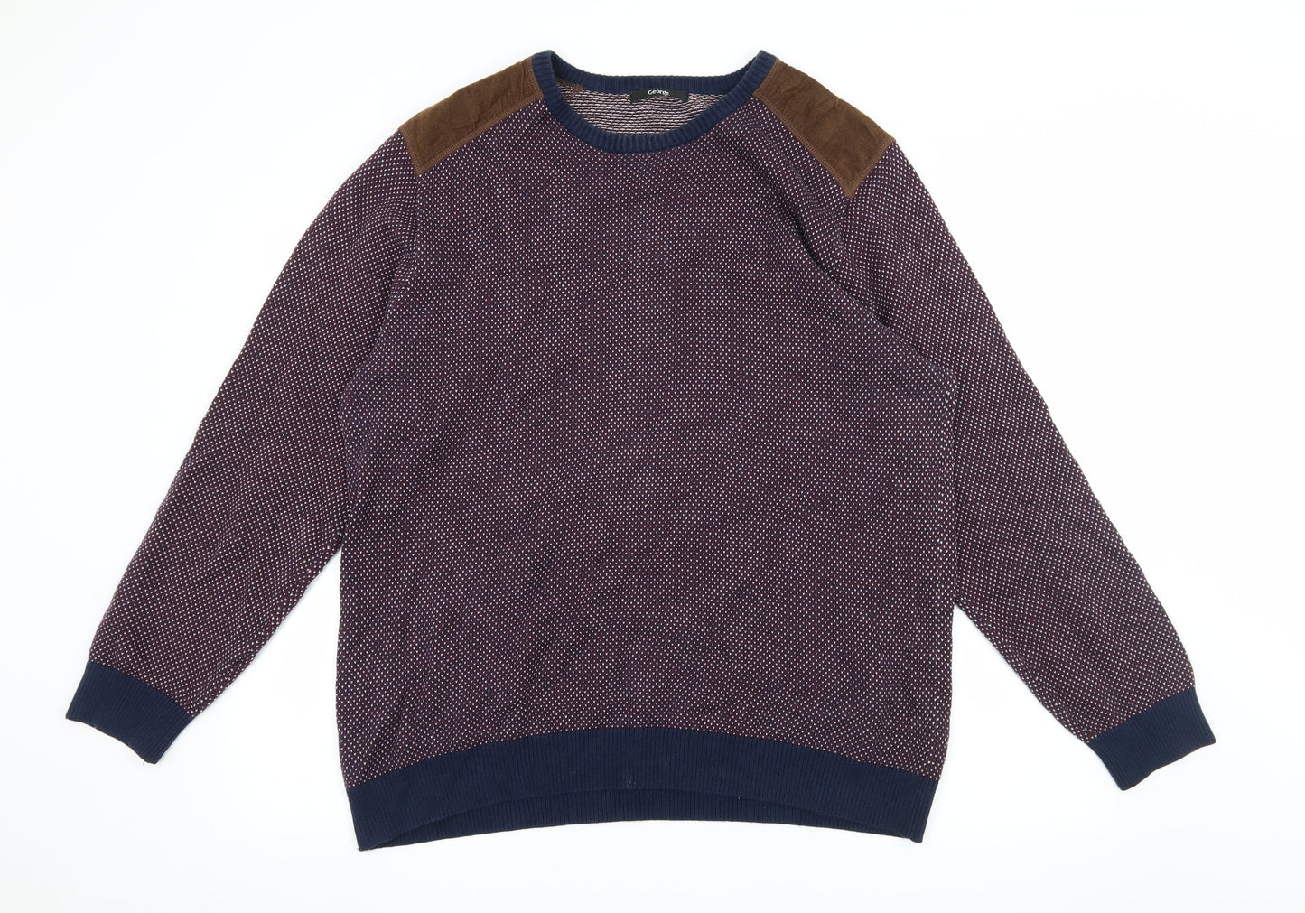 George Mens Blue Polka Dot Knit Pullover Jumper Size XL