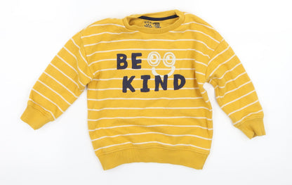 Preloved F&F Boys Yellow Striped Jersey Pullover Sweatshirt Size 2-3 Years  - Be Kind - Front