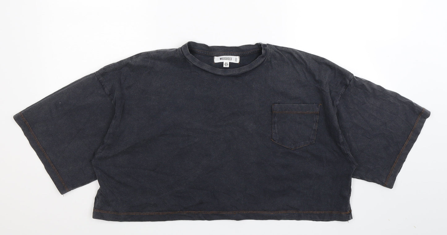 Missguided Womens Blue   Basic T-Shirt Size 8  - Oversized Crop