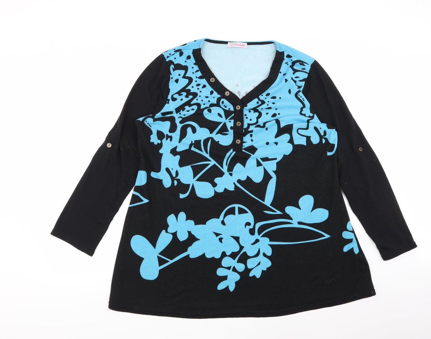 Christy Womens Black Floral  Pullover Jumper Size L