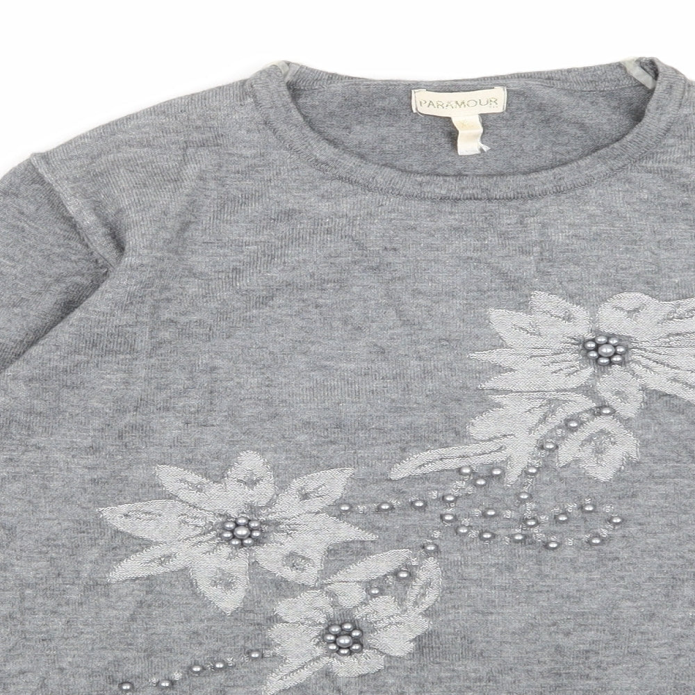 PARAMOR   Womens Grey Floral  Pullover Jumper Size XL