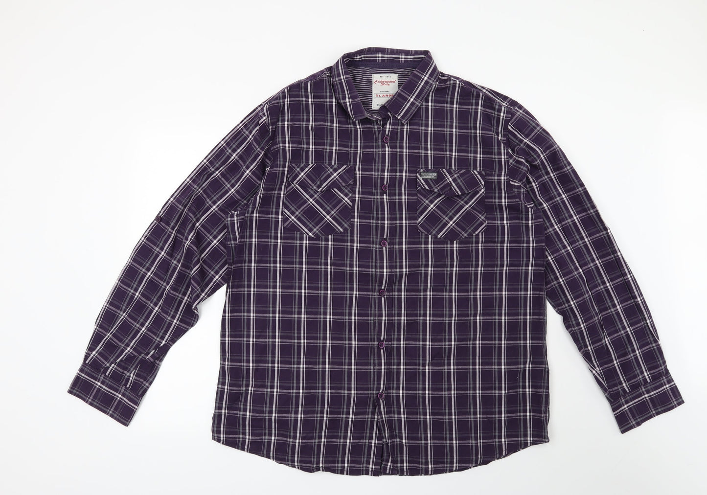 Cedar Wood State Mens Purple Check   Button-Up Size XL