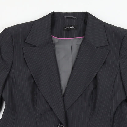 Preloved George Womens Grey Striped  Jacket Suit Jacket Size 14 - Detail