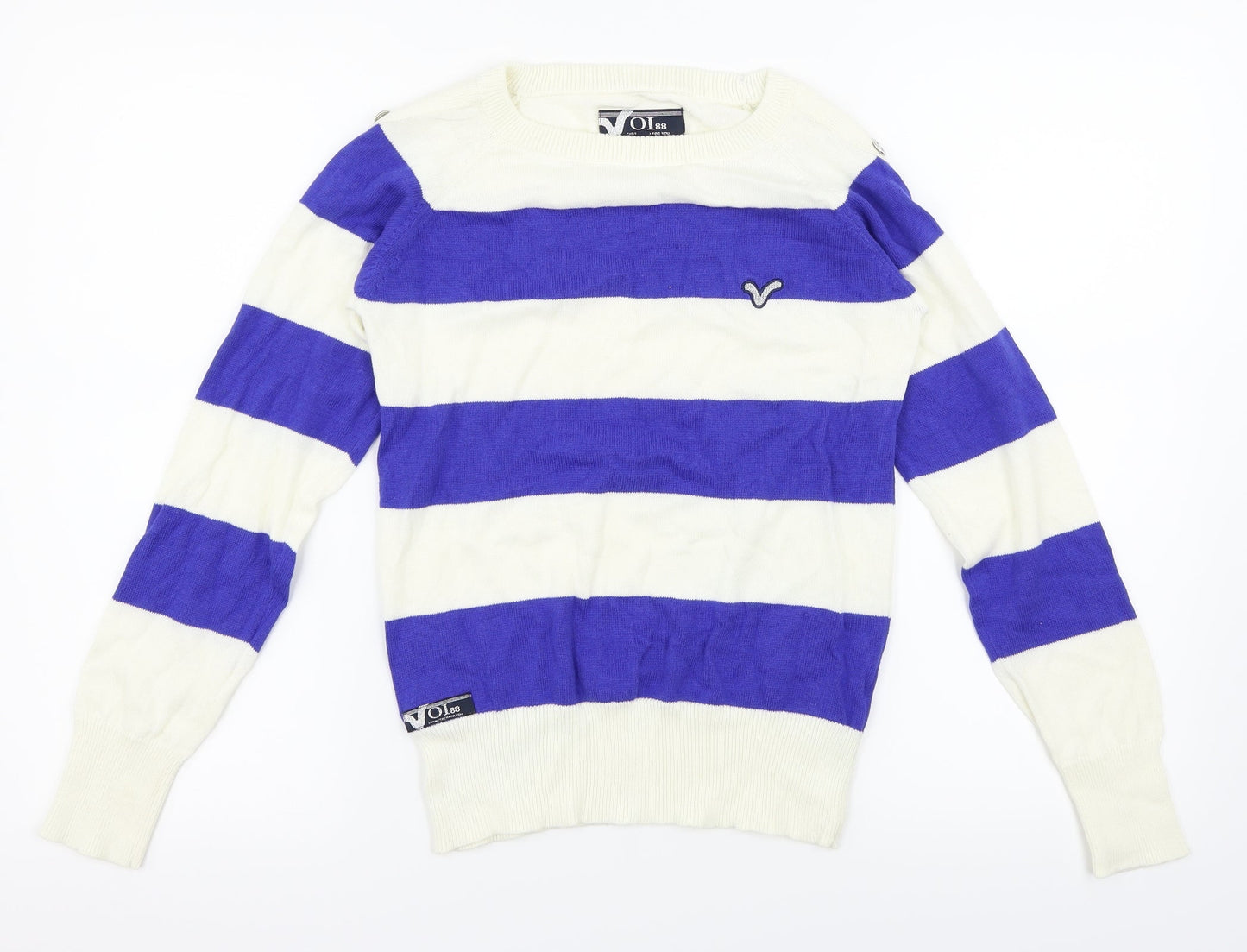 Voi Womens White Striped  Pullover Jumper Size 8