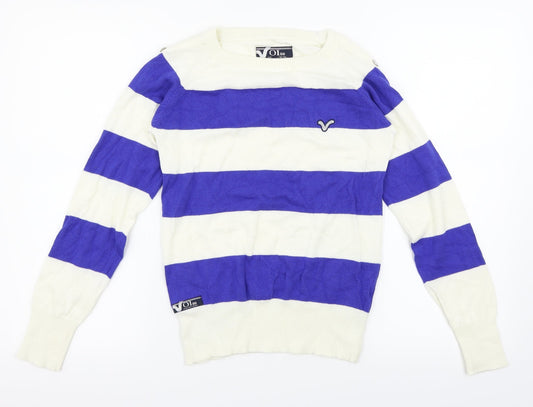Voi Womens White Striped  Pullover Jumper Size 8