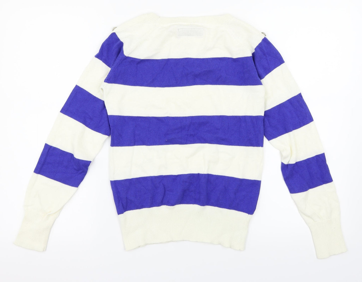 Voi Womens White Striped  Pullover Jumper Size 8