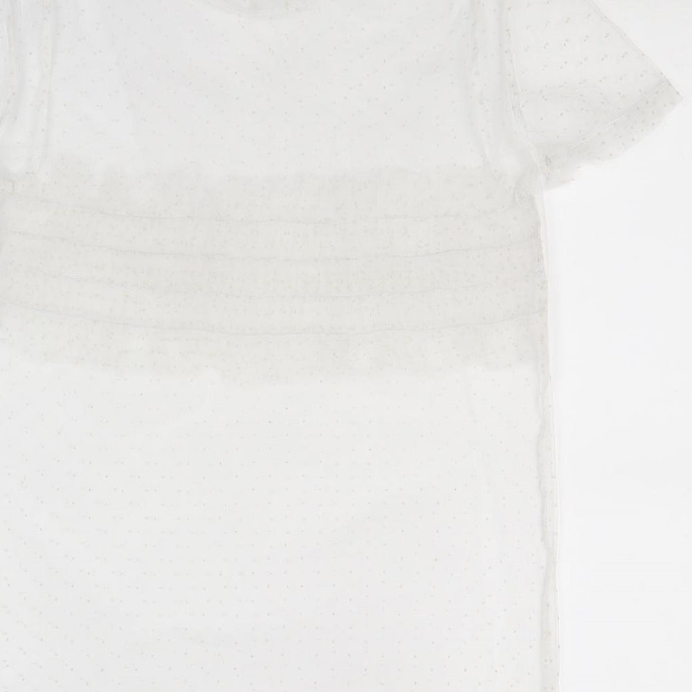 Primark Womens White Polka Dot Mesh Basic T-Shirt Size XS  - See Through