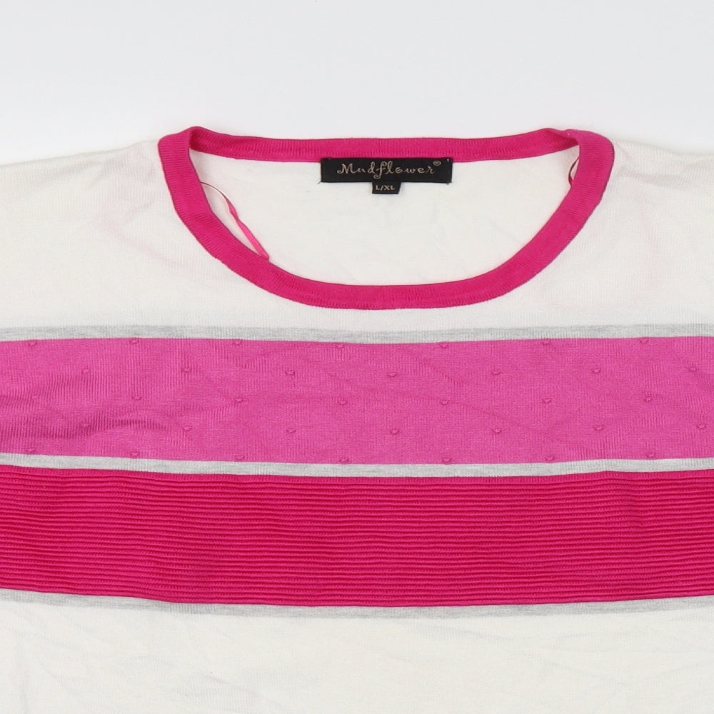 Mudflower Womens Pink Striped Knit Pullover Jumper Size L
