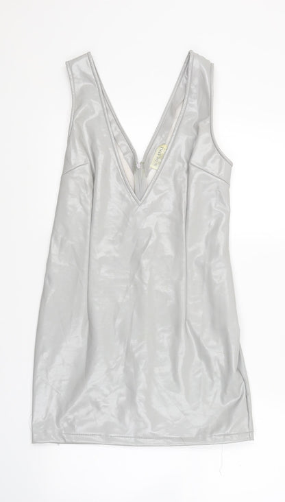 Front view of In the Style women’s grey mini, size UK 10