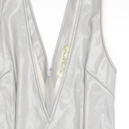 Close-up detail of In the Style women’s grey mini, size UK 10
