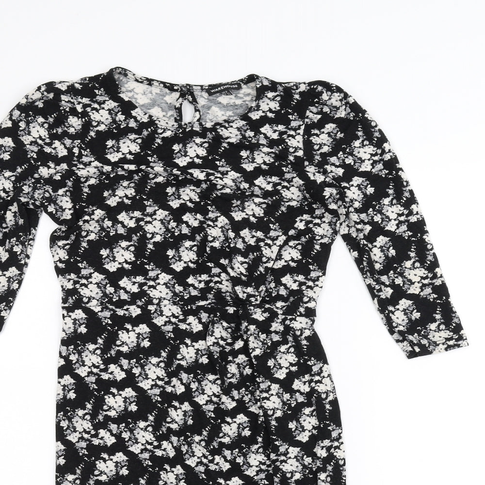 Warehouse Womens Black Floral  Pencil Dress  Size 8