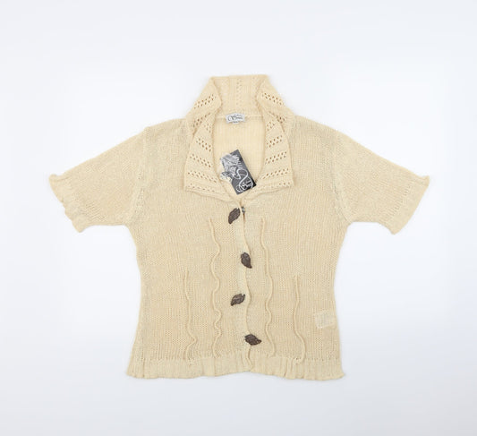 Anne Smith Womens Beige   Cardigan Jumper Size L  - Leaf details on poppers