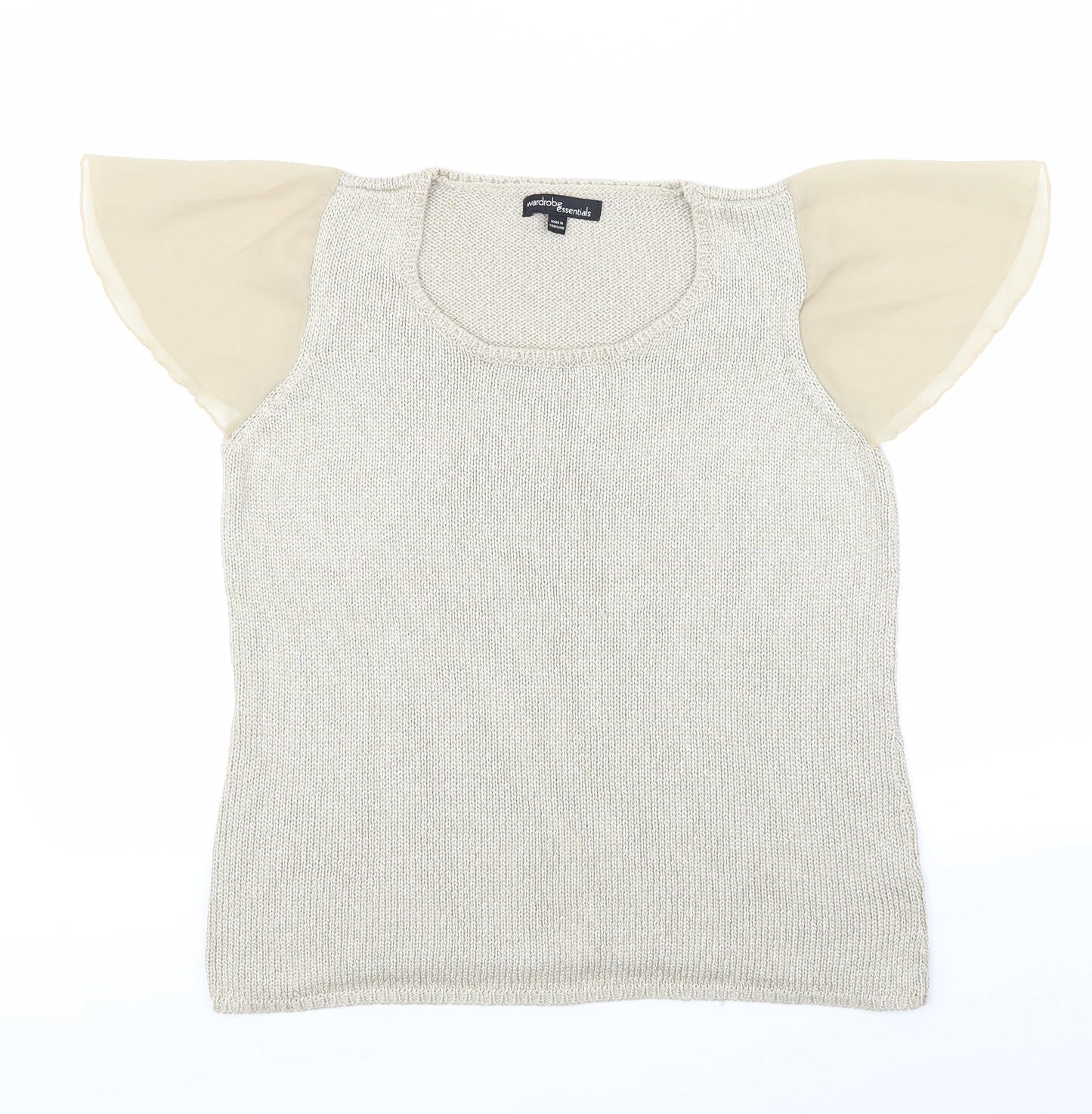 Wardrobe Essentials Womens Beige   Basic Tank Size 12  - Sheer Sleeves