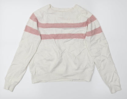Preloved Primark Girls White Striped  Pullover Jumper Size 10-11 Years - Front