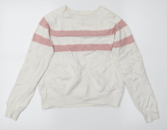 Primark Girls White Striped  Pullover Jumper Size 10-11 Years