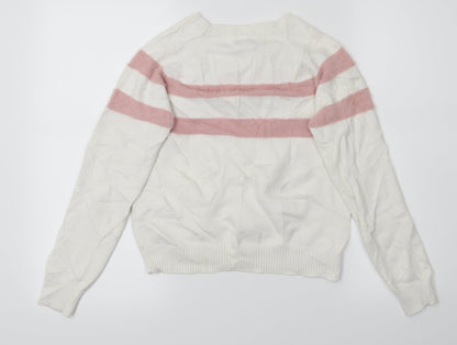 Preloved Primark Girls White Striped  Pullover Jumper Size 10-11 Years - Back