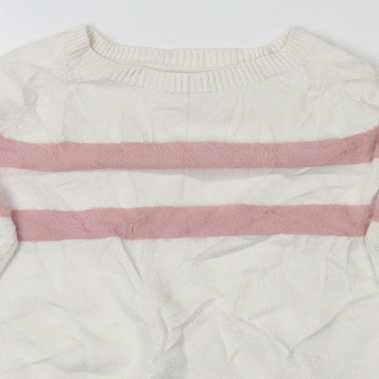 Preloved Primark Girls White Striped  Pullover Jumper Size 10-11 Years - Detail