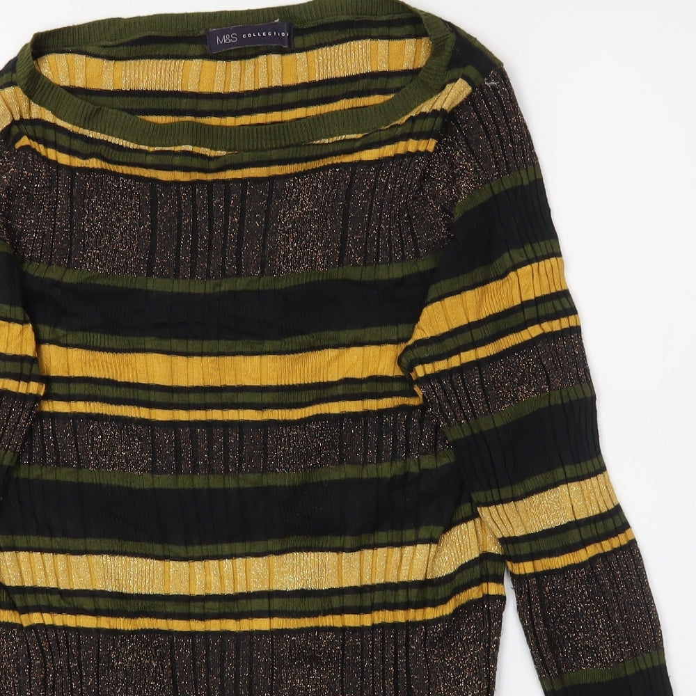 M&S Womens Gold Striped  Pullover Jumper Size 12