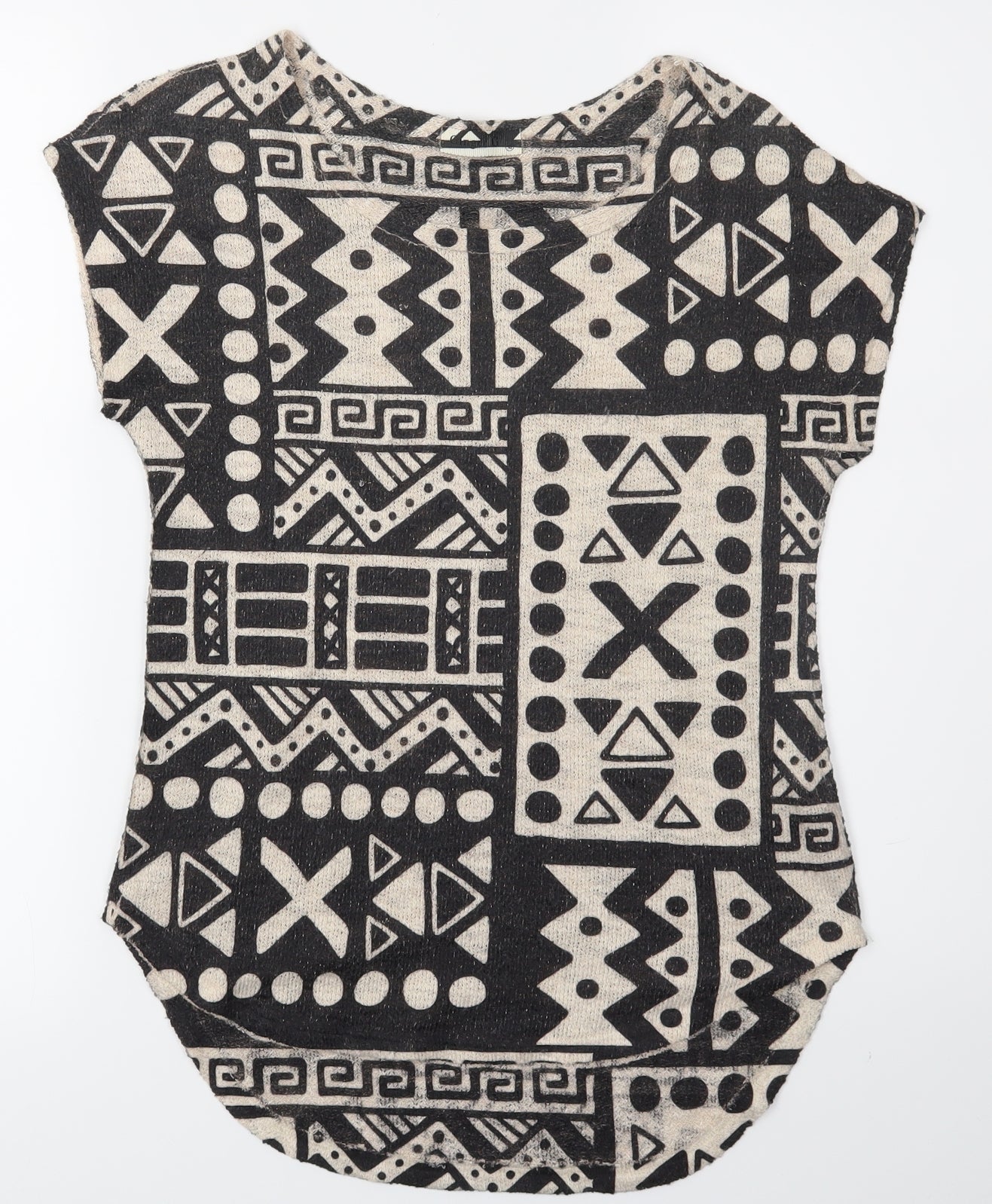 Ginger G Womens Black Geometric  Basic T-Shirt Size M