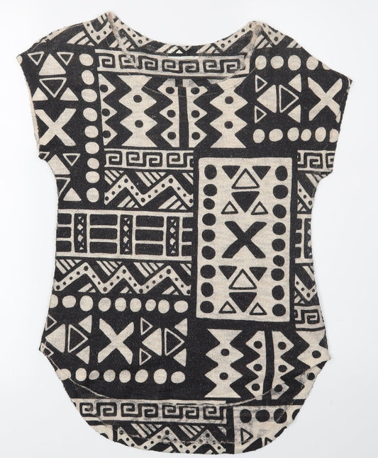 Ginger G Womens Black Geometric  Basic T-Shirt Size M