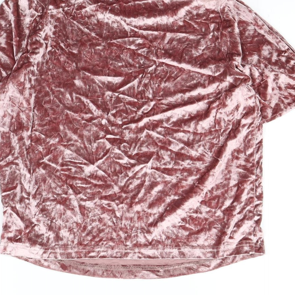 Primark Womens Pink  Velour Cropped T-Shirt Size XS