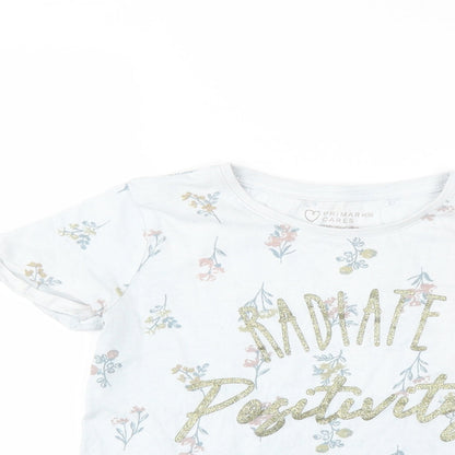 Preloved Primark Girls Blue Floral  Basic T-Shirt Size 7-8 Years  - slogan - Detail