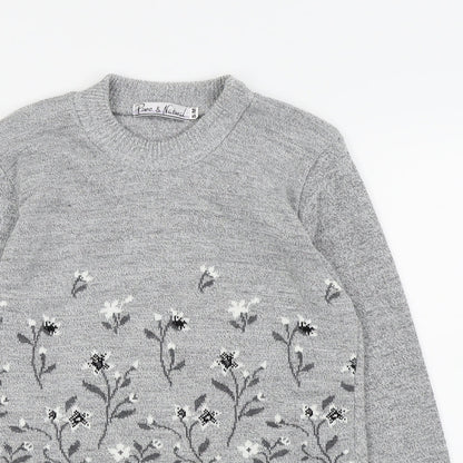 Preloved pure and natural Womens Grey Floral  Pullover Jumper Size M - Detail