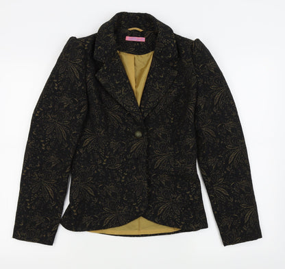 Preloved fae brains Womens Black Floral  Jacket Blazer Size 8 - Front