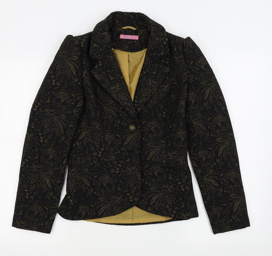 fae brains Womens Black Floral  Jacket Blazer Size 8