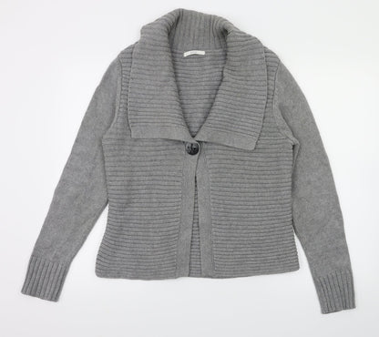 Preloved m&s Womens Grey   Cardigan Jumper Size 14 - Front