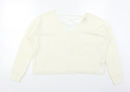Preloved Miss Selfridge Womens White   Pullover Jumper Size 8  - Lace corset back - Front