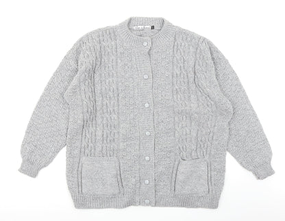 Preloved Pure & Natural Womens Grey   Cardigan Jumper Size L - Front