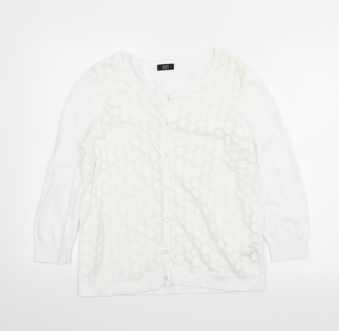 F&F Womens White Floral  Cardigan Jumper Size 12