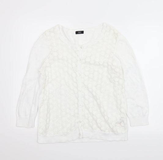 F&F Womens White Floral  Cardigan Jumper Size 12
