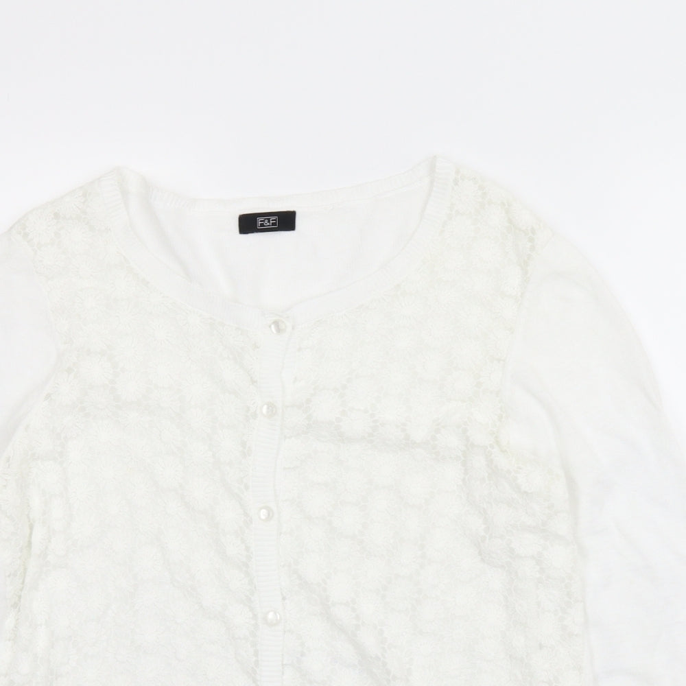 F&F Womens White Floral  Cardigan Jumper Size 12