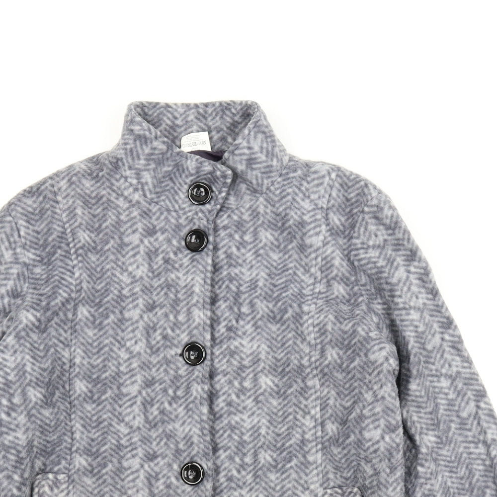 Anne De Lancay Womens Grey Herringbone Fleece Jacket  Size S