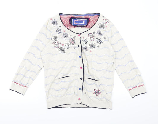 Preworn Womens Beige Floral Knit Cardigan Jumper Size 12