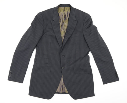 Preloved Autograph Mens Grey Striped Rayon Jacket Suit Jacket Size 40 - Front