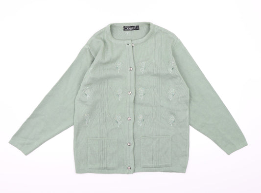 Sanco Womens Green  Knit Cardigan Jumper Size M