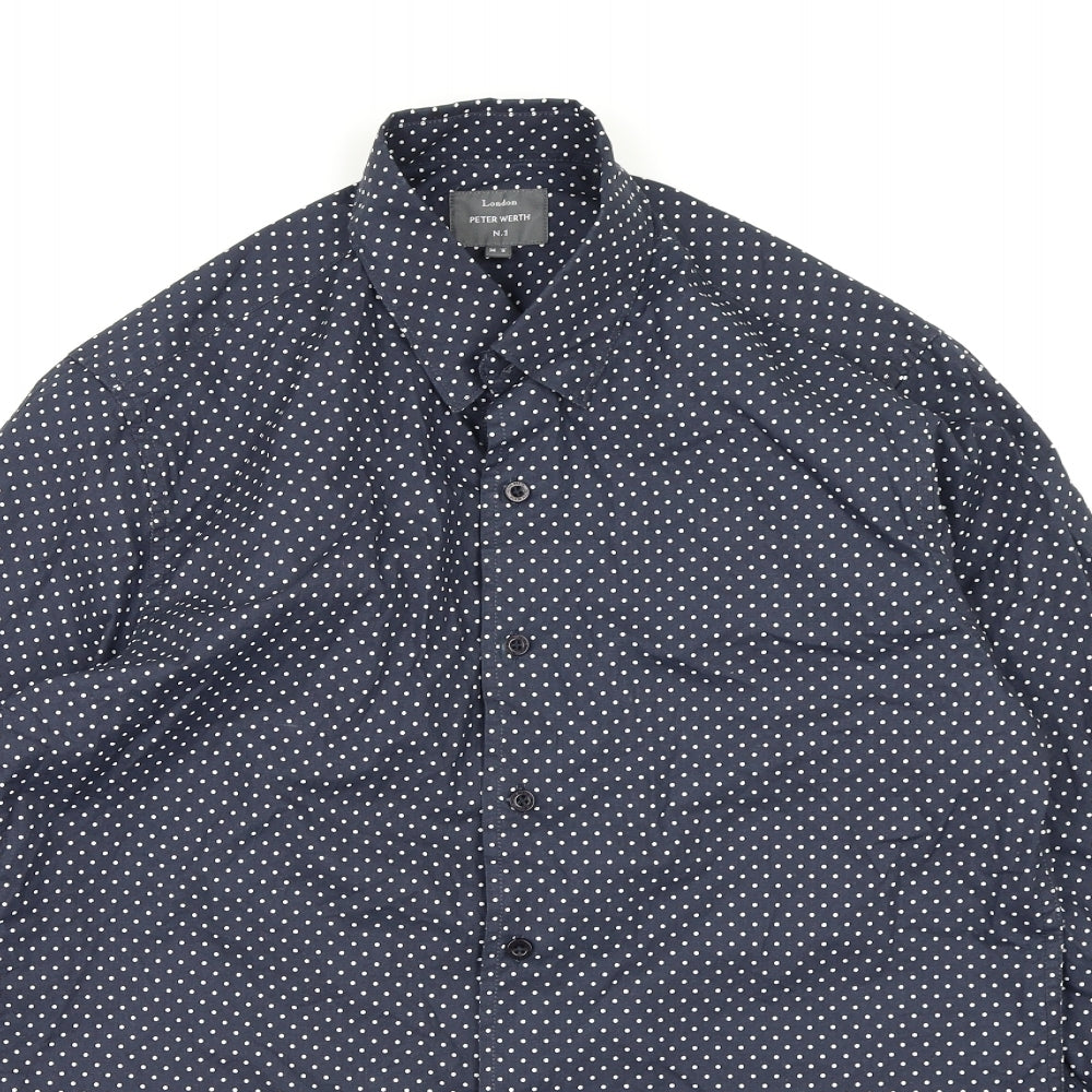 Peter Werth Mens Blue Polka Dot   Button-Up Size M
