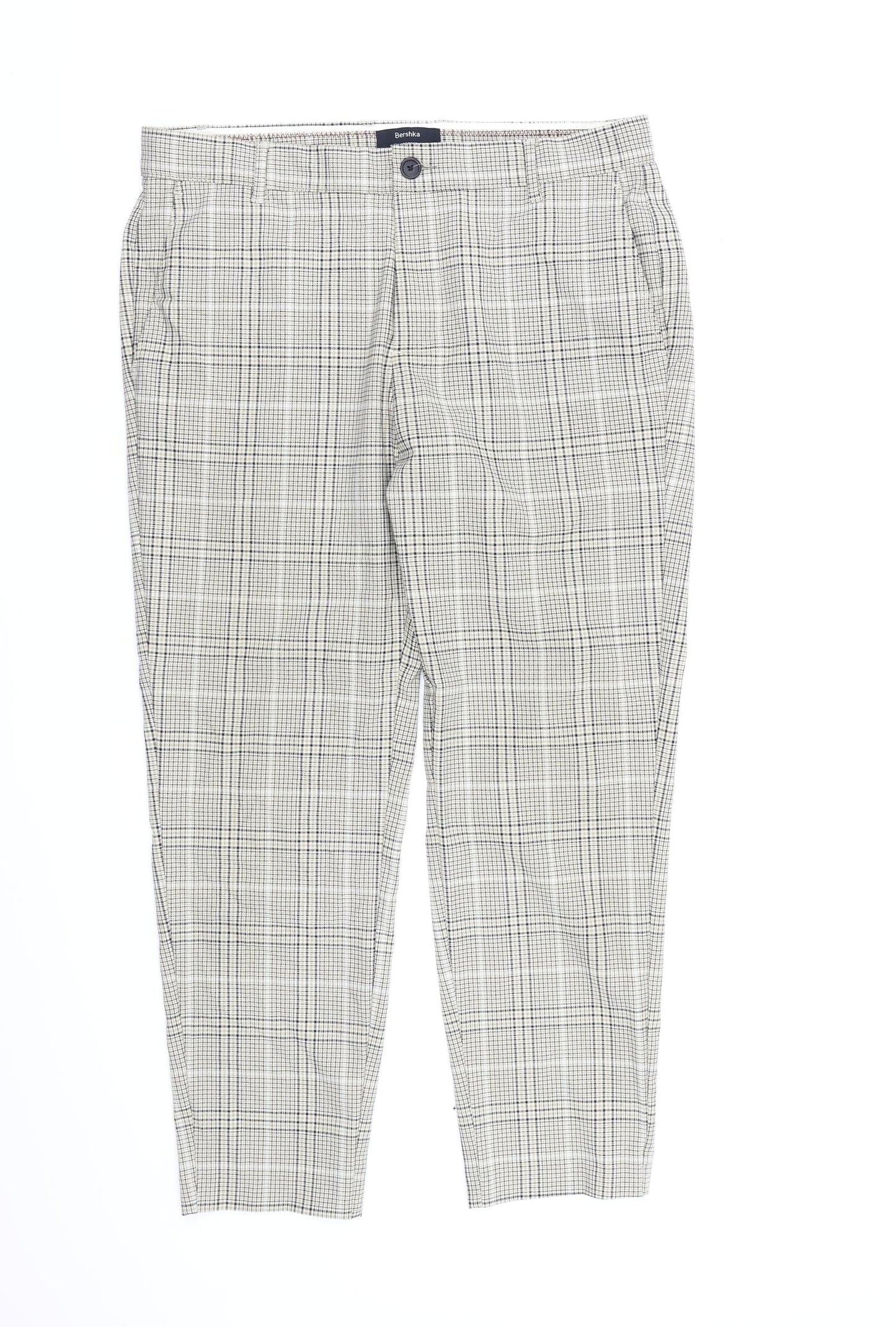 Bershka Mens Beige Check  Dress Pants Trousers Size S L26 in