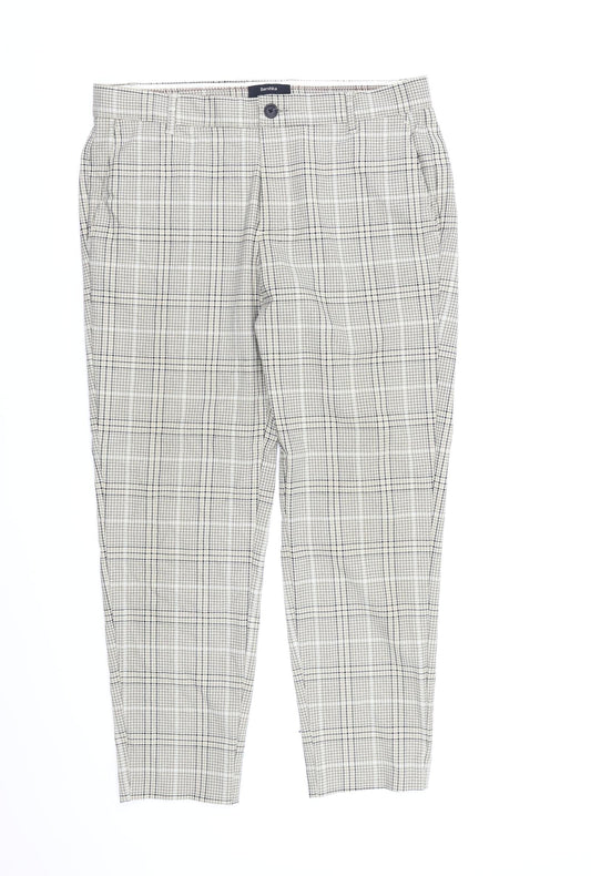 Bershka Mens Beige Check  Dress Pants Trousers Size S L26 in