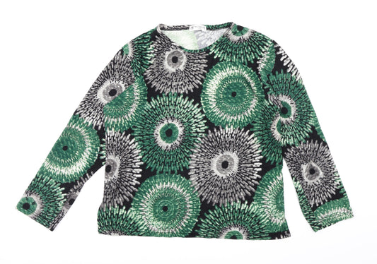 yeshini Womens Green Floral Knit Pullover Jumper Size M