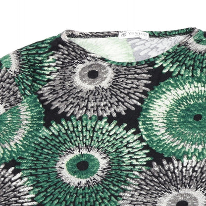 Preloved yeshini Womens Green Floral Knit Pullover Jumper Size M - Detail