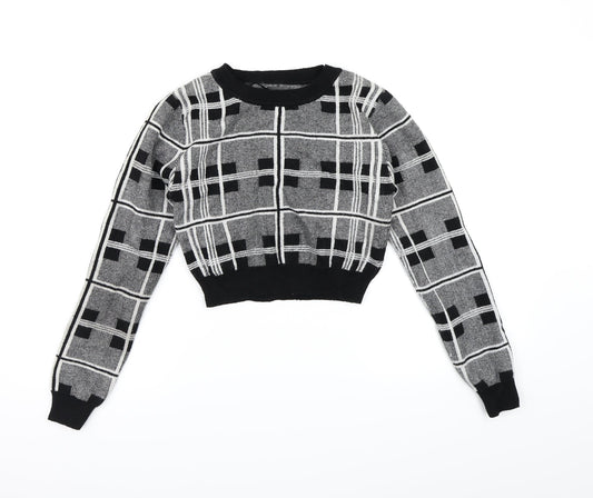Primark Womens Grey Check Knit Pullover Jumper Size 6